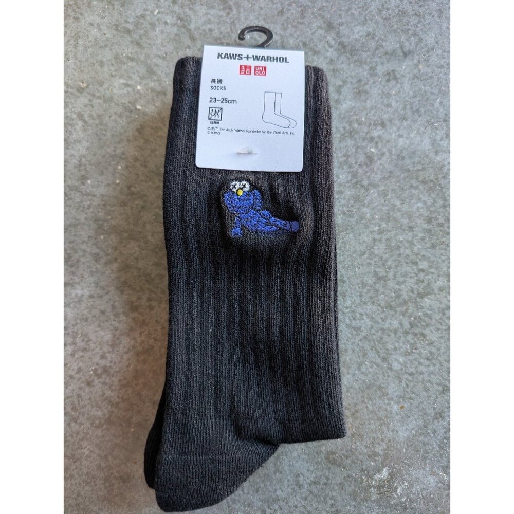 UNISEX - KAWS x WARHOL Black Casual Socks Ribbed Texture